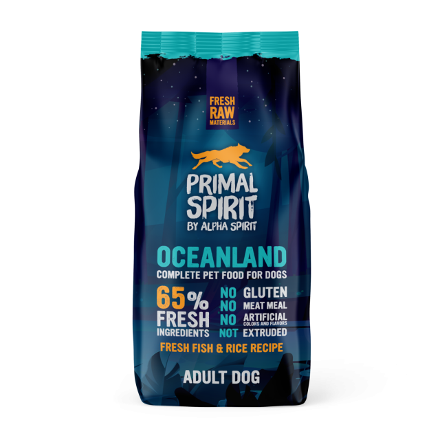 65% OCEANLAND 12kg Zivs,vista Pilnvērtīga sausā barība visu šķirņu suņiem Primal Spirit
