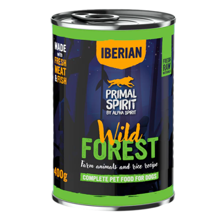 Cūkgaļa-titars ar rīsiem 400g Pilnvērtīga mitrā barība suņiem Wild Forest Iberian