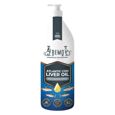 Atlantijas mencu aknu eļļa 250ml suņiem kaķiem Omega-3-6 ( EPA+DHA) vit A un D3 Bemo Atlantic Cod Liver Oil