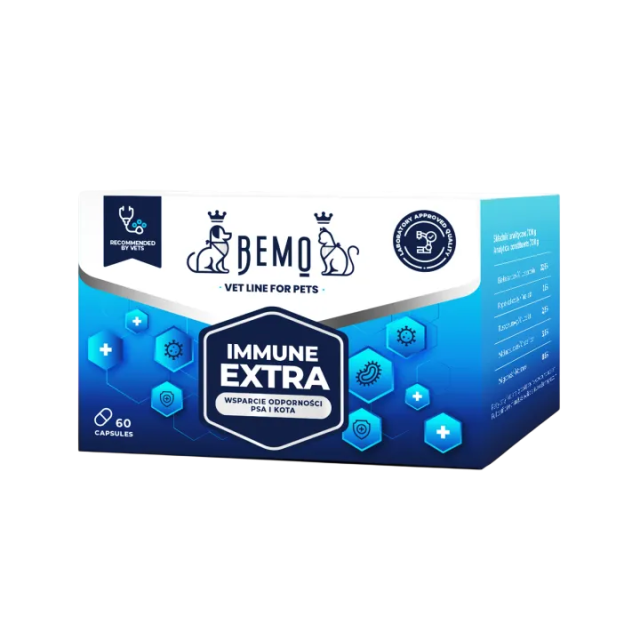 Imūnsistēmas dabisks atbalsts suņiem / kaķiem atbalsta visu šķirņu un vecuma grupu Bemo VetLine Immune Extra 60 kaps