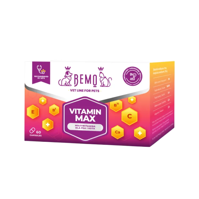 Multivitamīni suņiem / kaķiem sabalansēts vitamīnu aminoskābju un minerālvielu komplekss Bemo VetLine Vitamin Max 60 kaps