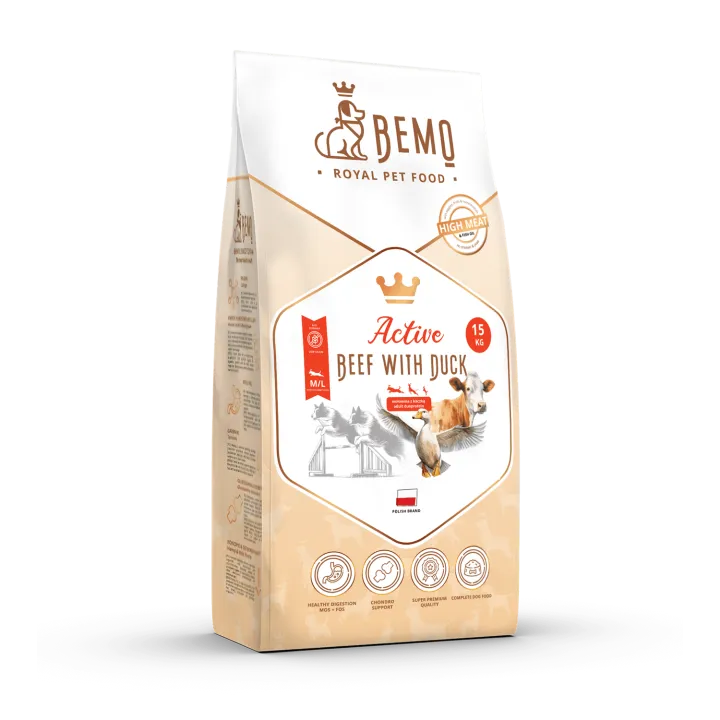 AKTĪVIEM un DARBA SUŅIEM pilnvērtīga sausā barība ar liellopu un pīles gaļu Bemo Active 1kg | 10kg | 15kg