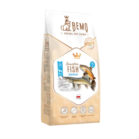 ZIVS hipoalerģiska bezgraudu pilnvērtīga sausā barība suņiem ar trīs veidu saldūdens zivīm Bemo Sensetive Fish 1kg | 3kg | 10kg | 15kg