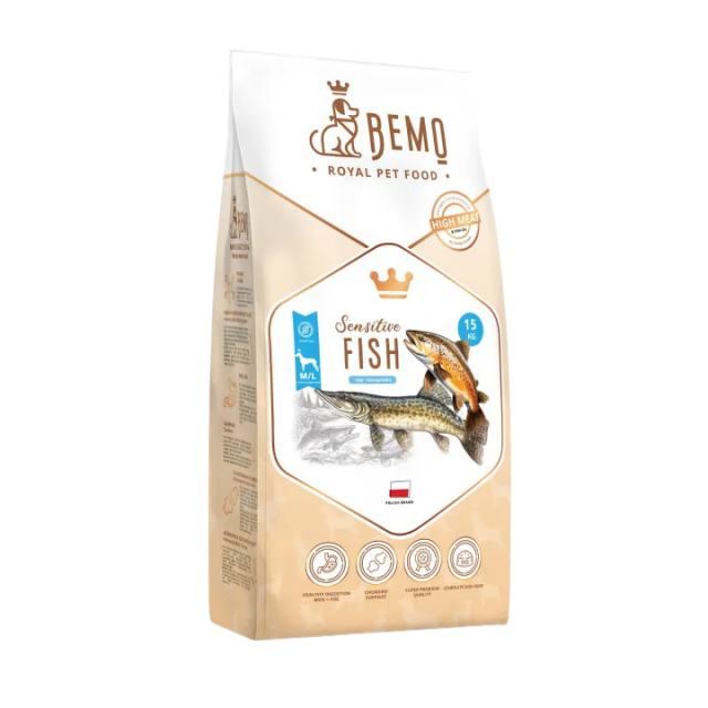 ZIVS hipoalerģiska bezgraudu pilnvērtīga sausā barība suņiem ar trīs veidu saldūdens zivīm Bemo Sensetive Fish 1kg | 3kg | 10kg | 15kg