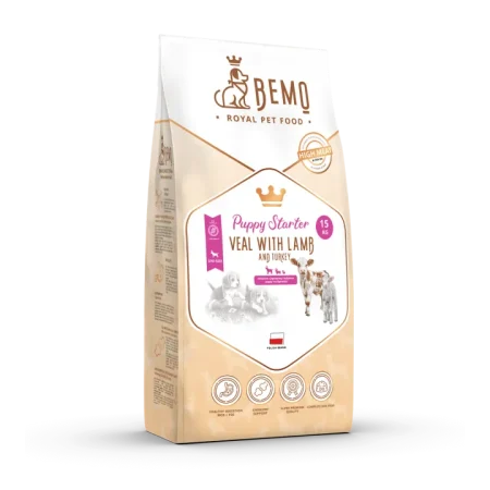 KUCĒNIEM un GRŪSNĀM KUCĒM pilnvērtīga sabalansēta sausā barība, kas bagātināta ar uzturvielu veselību veicinošām piedevam Bemo Puppy Starter 1 kg | 15 kg