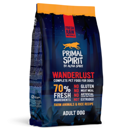 70% WANDERLUST 1kg vista, zivs Pilnvērtīga sausā barība visu šķirņu suņiem / suņiem ar jūtīgu gremošanas sistēmu un suņiem ar lieko svaru