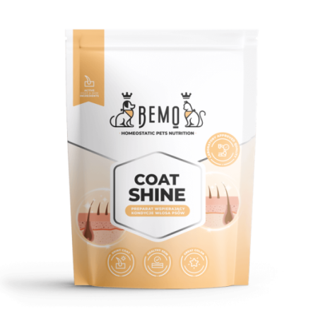 Ādas un apmatojuma stāvokļa uzlabošanai uztura bagātinātājs visu šķirņu / vecumu un apmatojuma krāsu suņiem Bemo Coat Shine 500g