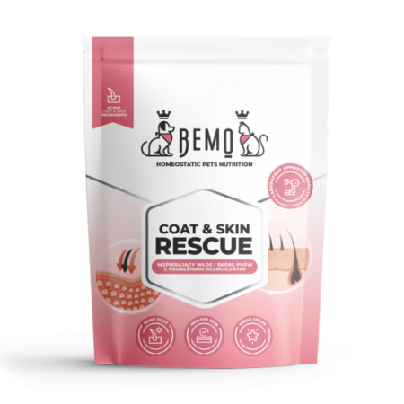 Ādas / suņiem ar alerģijām kuriem nepieciešama īpaša dermatoloģiska aprūpe uztura bagātinātājs Bemo Coat & Skin Rescue 500g