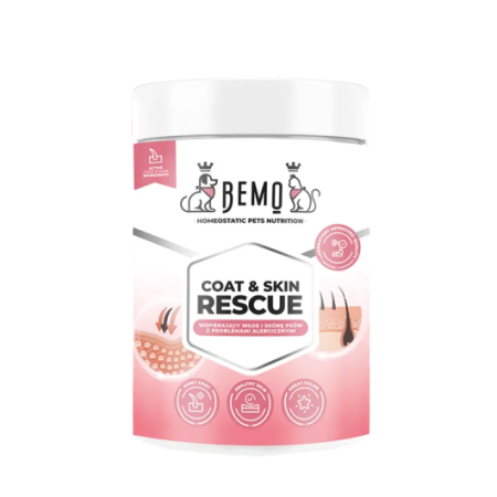 Ādas / suņiem ar alerģijām kuriem nepieciešama īpaša dermatoloģiska aprūpe uztura bagātinātājs Bemo Coat & Skin Rescue 150g