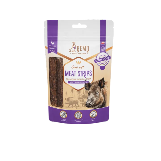 Gaļas strēmelītes ar mežacūkas gaļu - hipoalerģiski, pusmīksti našķi suņiem 180 g