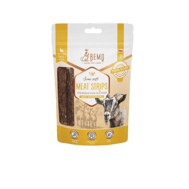 Gaļas strēmelītes ar kazas gaļu - hipoalerģiski, pusmīksti našķi suņiem 180 g